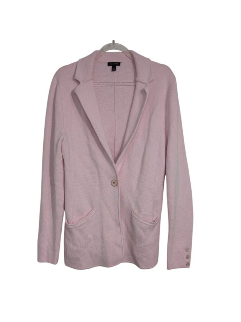 Talbots One Button Sweater Blazer Womens Size Medium Baby Pink Notch Collar